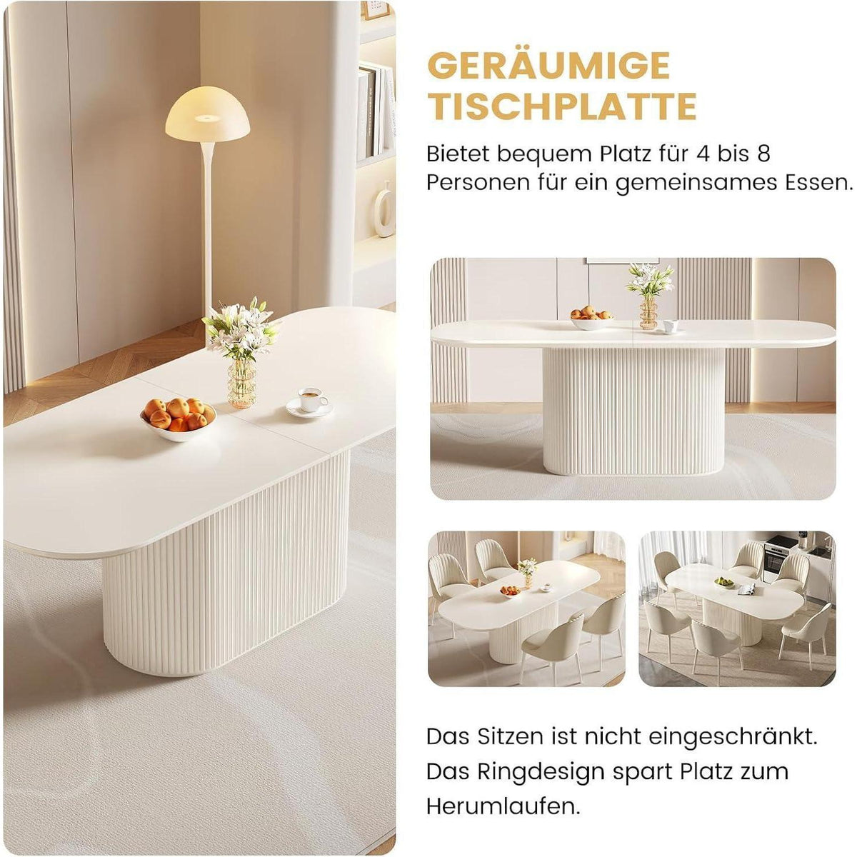 Weißes Esstisch Set mit 6 Stühlen – Skandinavisches Design 220cm