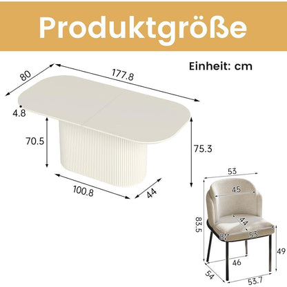 Esszimmertisch Set Weiß mit 6 Stoffstühlen – Skandinavisches Design