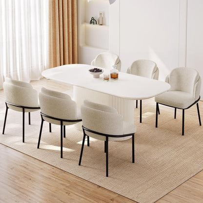 Esszimmertisch Set Weiß mit 6 Stoffstühlen – Skandinavisches Design