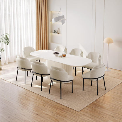 Esszimmertisch Set Weiß mit 8 Stoffstühlen, Skandinavisches Design