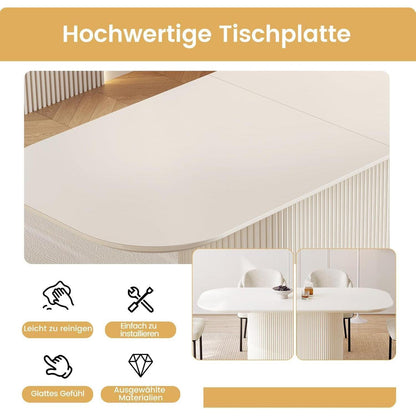 Esszimmertisch Set Weiß 220cm mit 6 Stoffstühlen – Skandinavisch Modern
