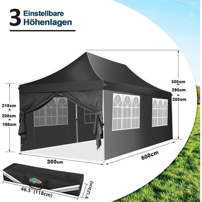 Faltpavillon 3x6m Wasserdicht mit Seitenwänden & Zubehör