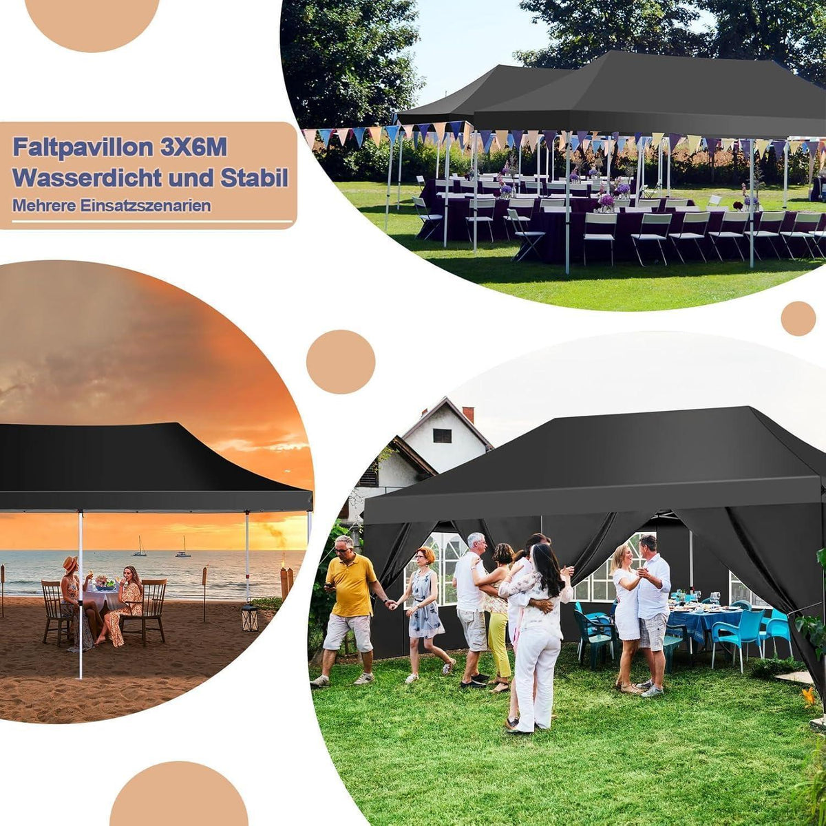 Faltpavillon 3x6m Wasserdicht mit Seitenwänden & Zubehör