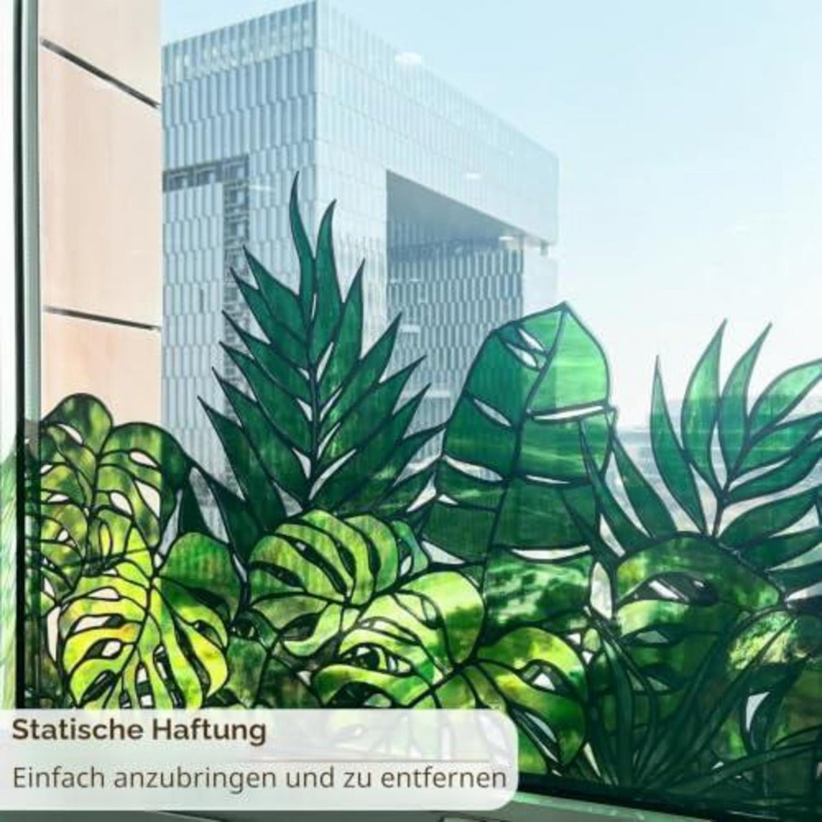 Handgezeichnete Fensterbilder Tropisches Blatt 43x138cm