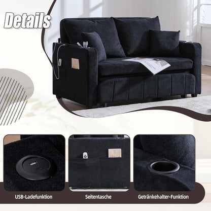 Zweisitzer Sofa mit Schlaffunktion & Aufbewahrung – Schwarz