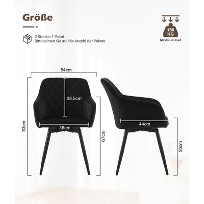 Drehbare Esszimmerstühle Set 6 – Samt, Schwarz