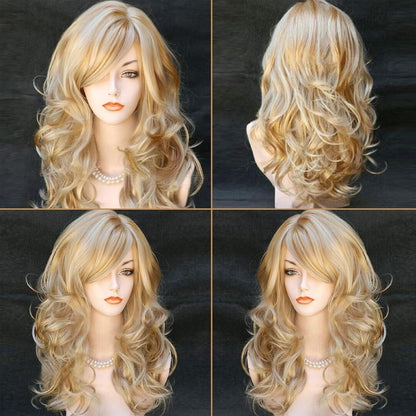 Lange Blonde Lockenperücke mit Pony – Damen Perücke für Cosplay