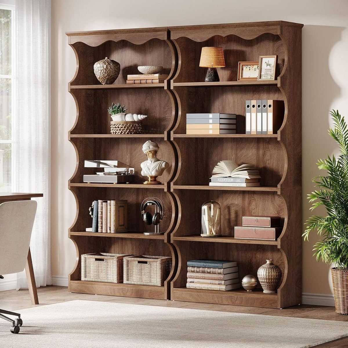 Geschwungenes Bücherregal Vintage Holzoptik 178 cm