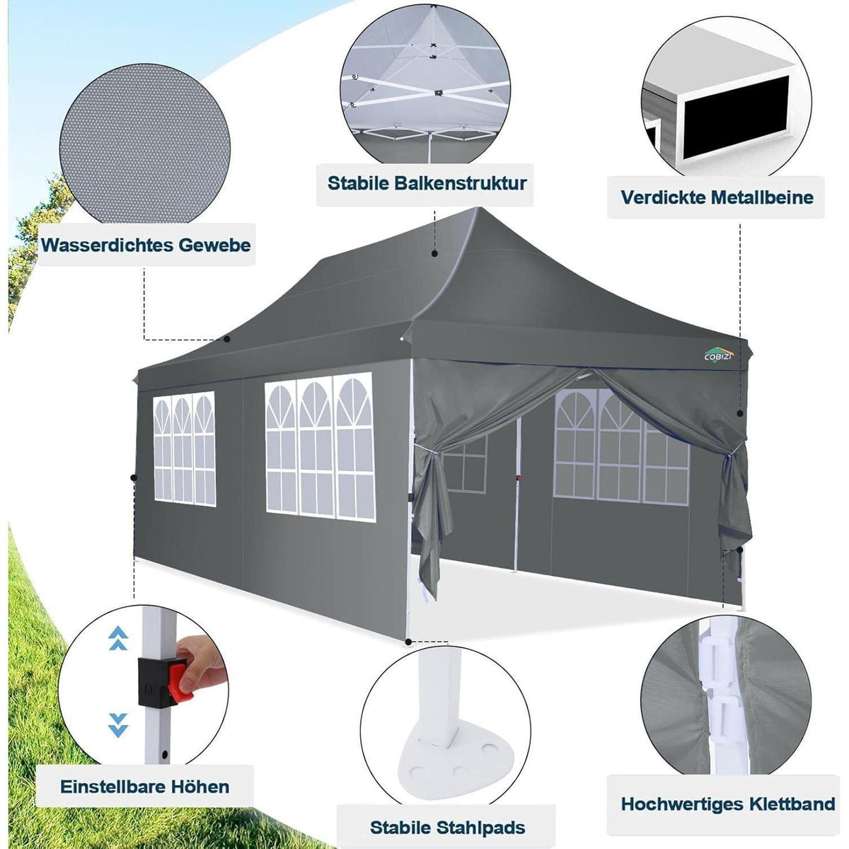 Faltpavillon 3x6m wasserdicht mit Seitenwänden – Partyzelt für Garten