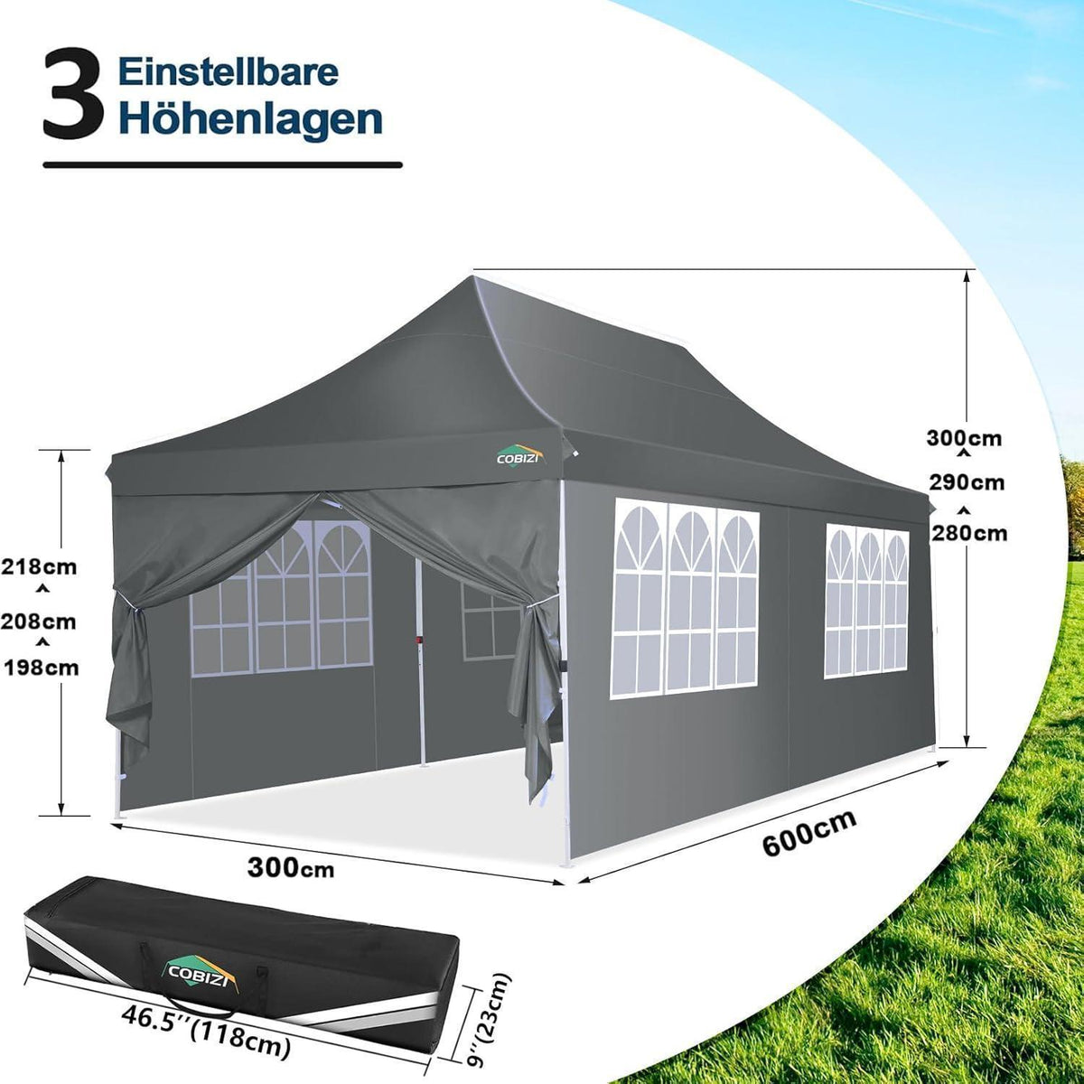 Faltpavillon 3x6m wasserdicht mit Seitenwänden – Partyzelt für Garten