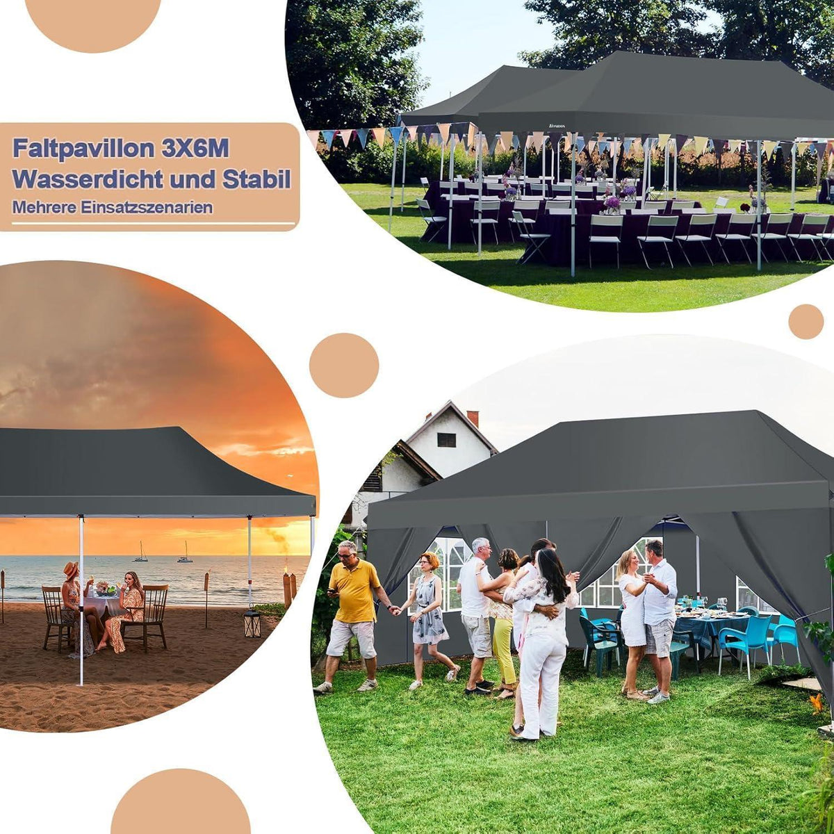 Faltpavillon 3x6m wasserdicht mit Seitenwänden – Partyzelt für Garten