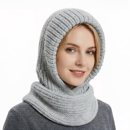 Thermo Strickmütze Damen Fleecegefüttert mit Loop Schal Grau