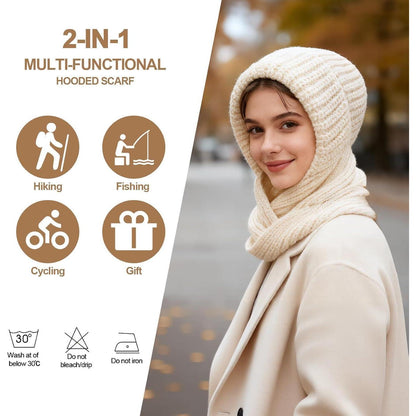 Thermo Strickmütze Damen Fleecegefüttert mit Schal | Wintermütze Beige