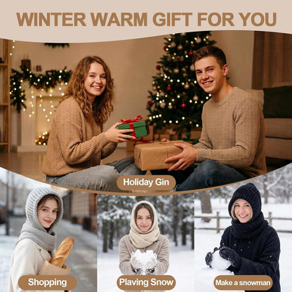 Thermo Strickmütze Damen Fleecegefüttert mit Schal | Wintermütze Beige