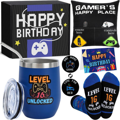 Gamer Geschenkset 16 Jahre | Geburtstagsgeschenk Junge mit Becher & Kissen