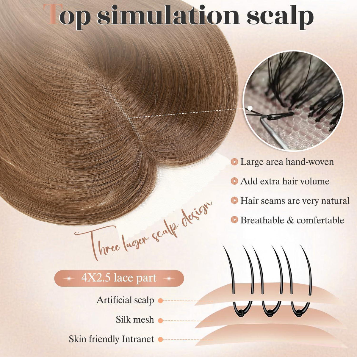 Hellbrauner Haar Topper mit Pony | Clip-in, 14 Zoll, Synthetik