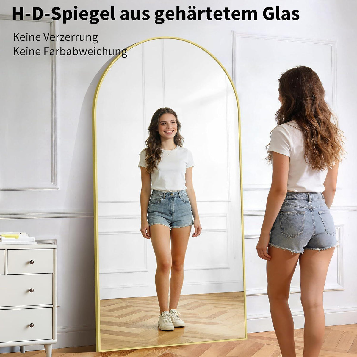 Großer Ganzkörperspiegel mit Goldrahmen – Stehend, Hängend, Anlehnbar