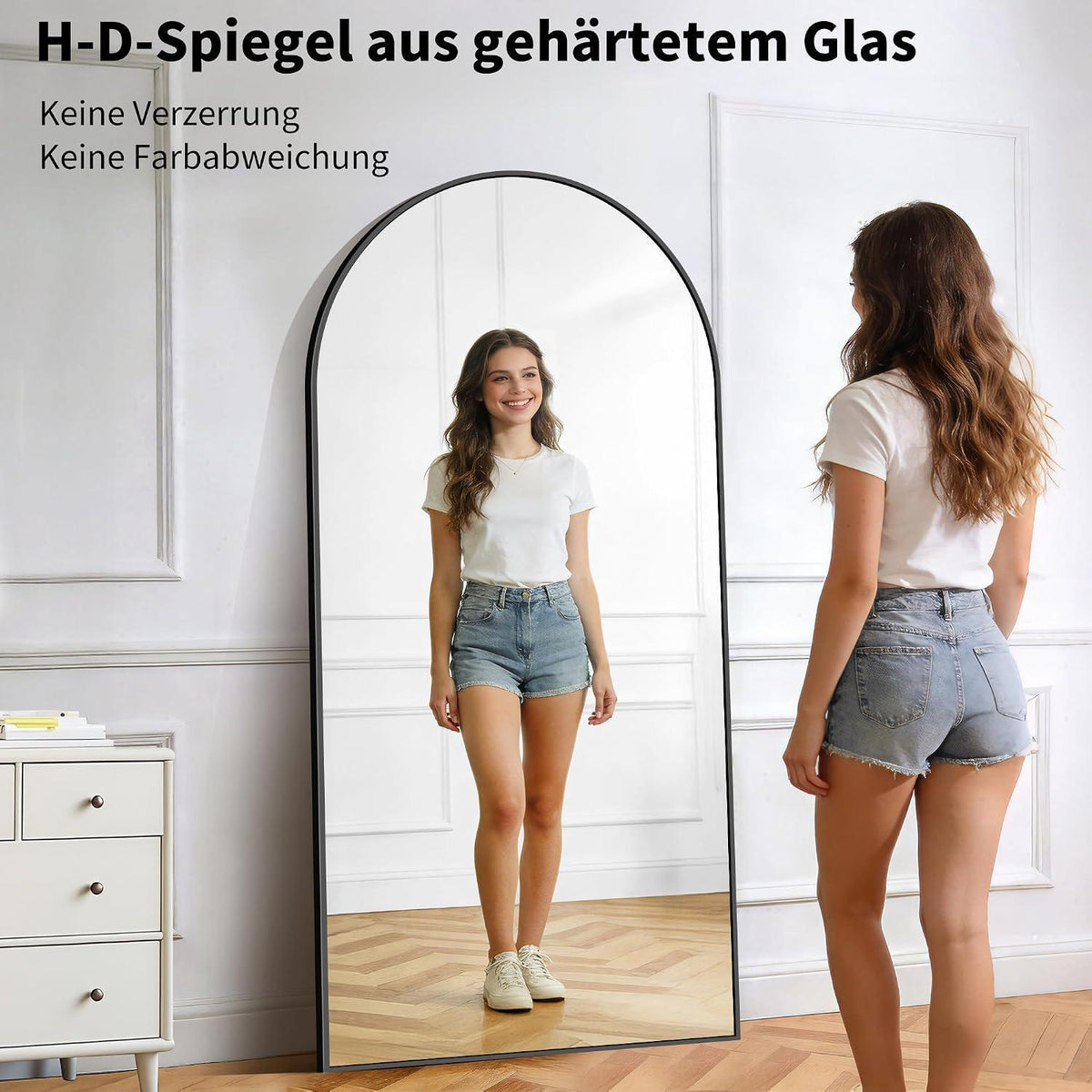 Ganzkörperspiegel 180x86cm mit Schwarzrahmen – Stehend, Hängend, Anlehnend
