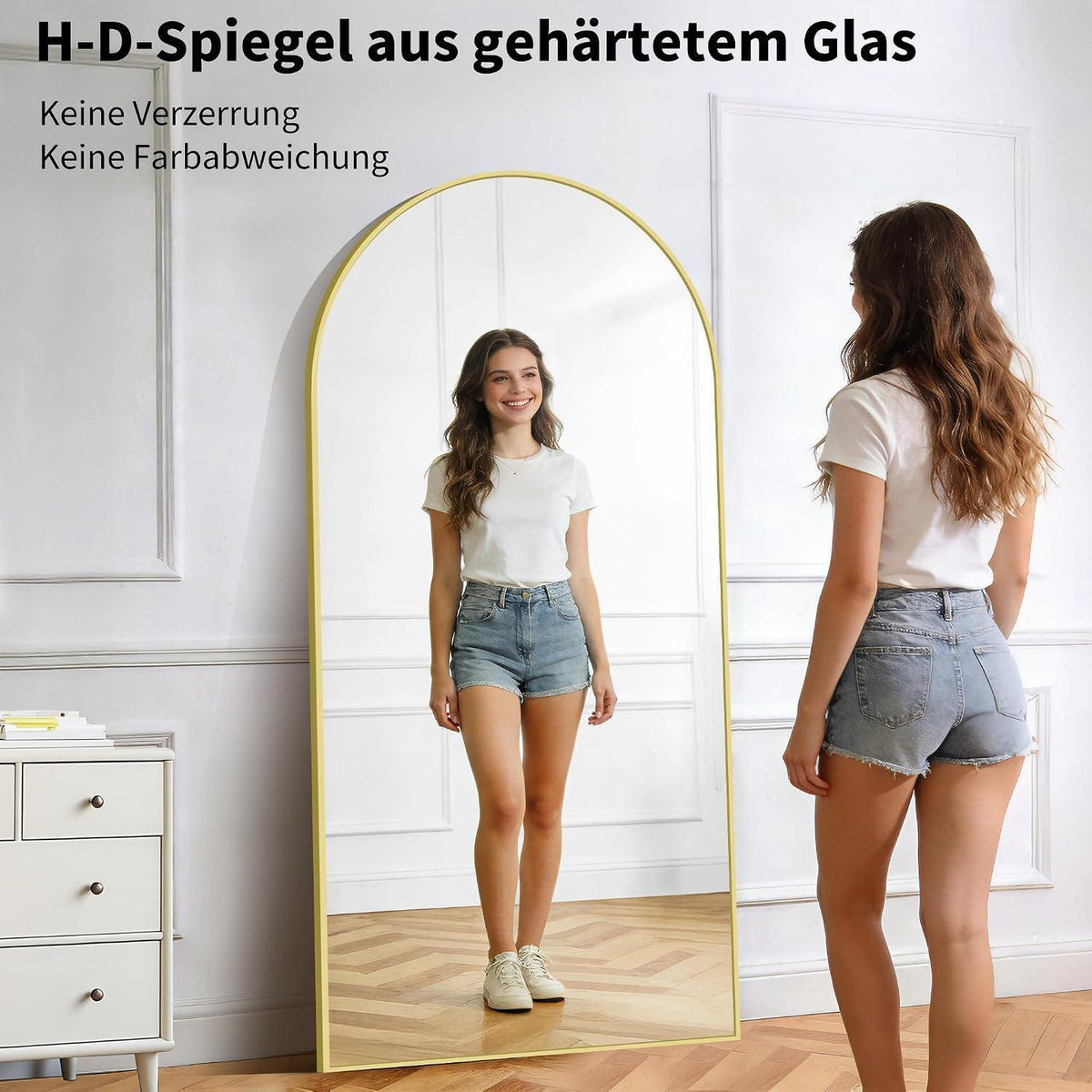Ganzkörperspiegel Gold, 180x86cm – Stehend, Hängend, Anlehnbar