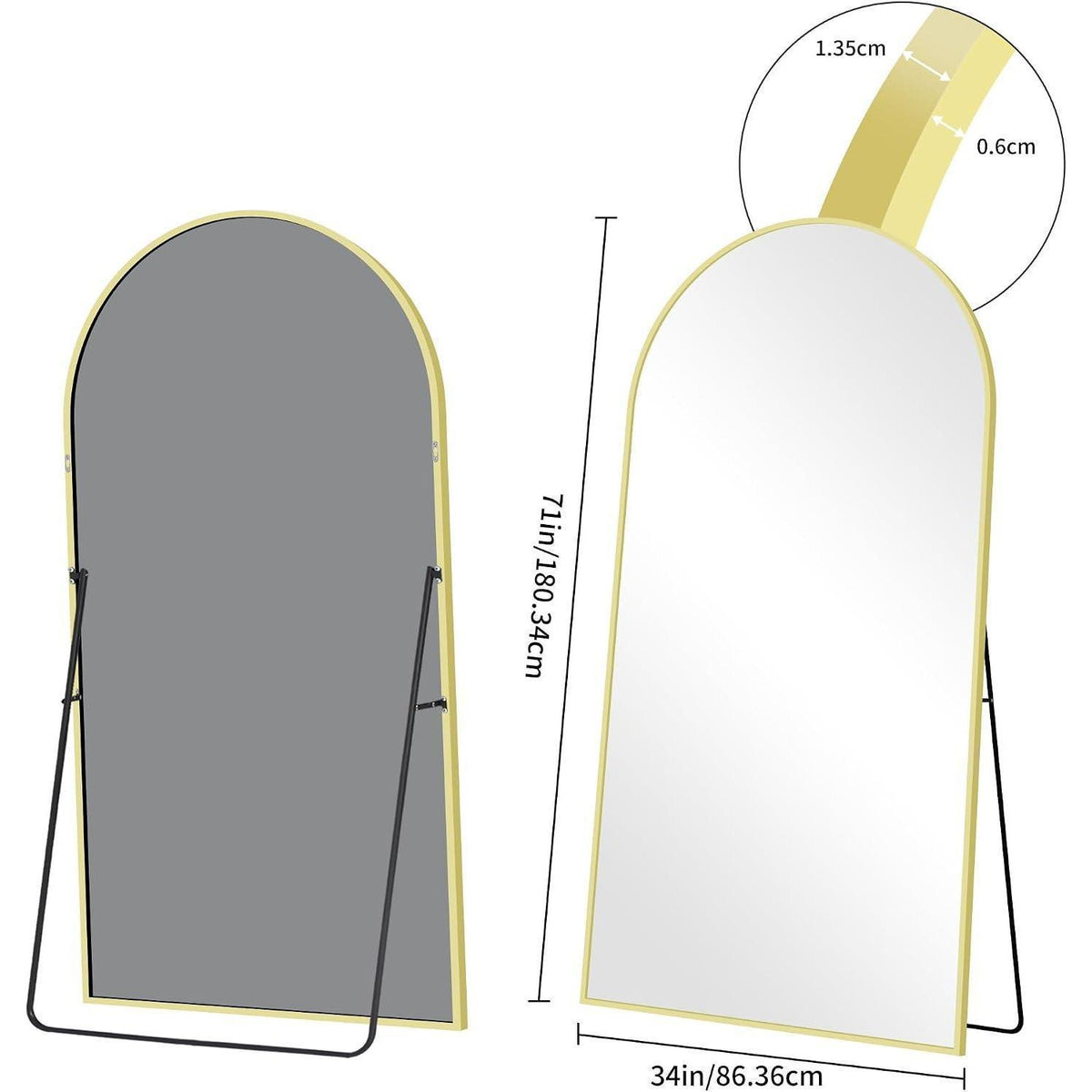Ganzkörperspiegel Gold, 180x86cm – Stehend, Hängend, Anlehnbar