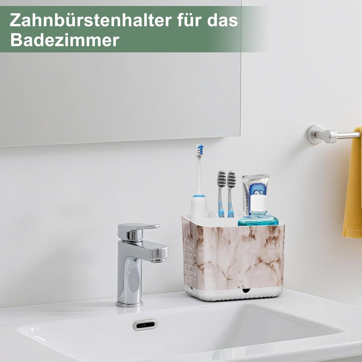 Marmor Zahnbürstenhalter mit 4 Fächern & Ablauflöchern