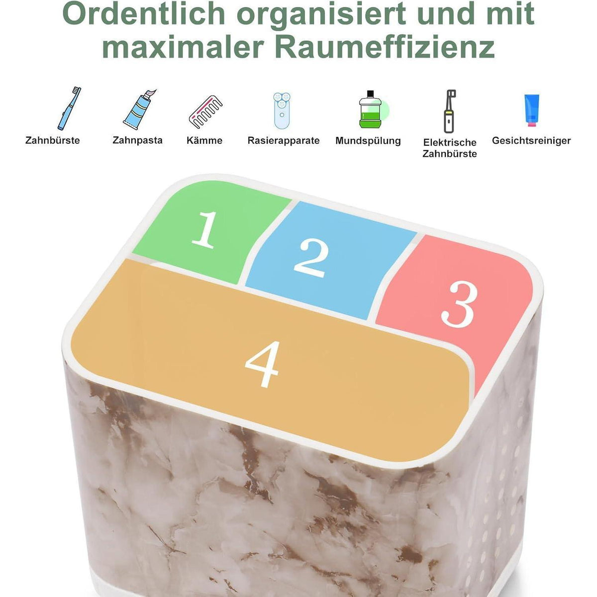 Marmor Zahnbürstenhalter mit 4 Fächern & Ablauflöchern