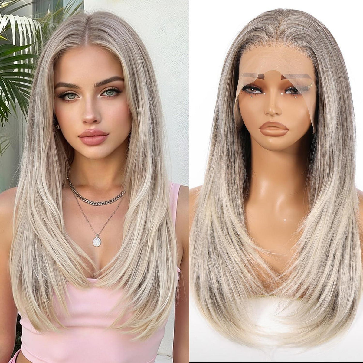 Graue Lace-Front Perücke 22 Zoll – Gerade, Glueless, HD-Lace
