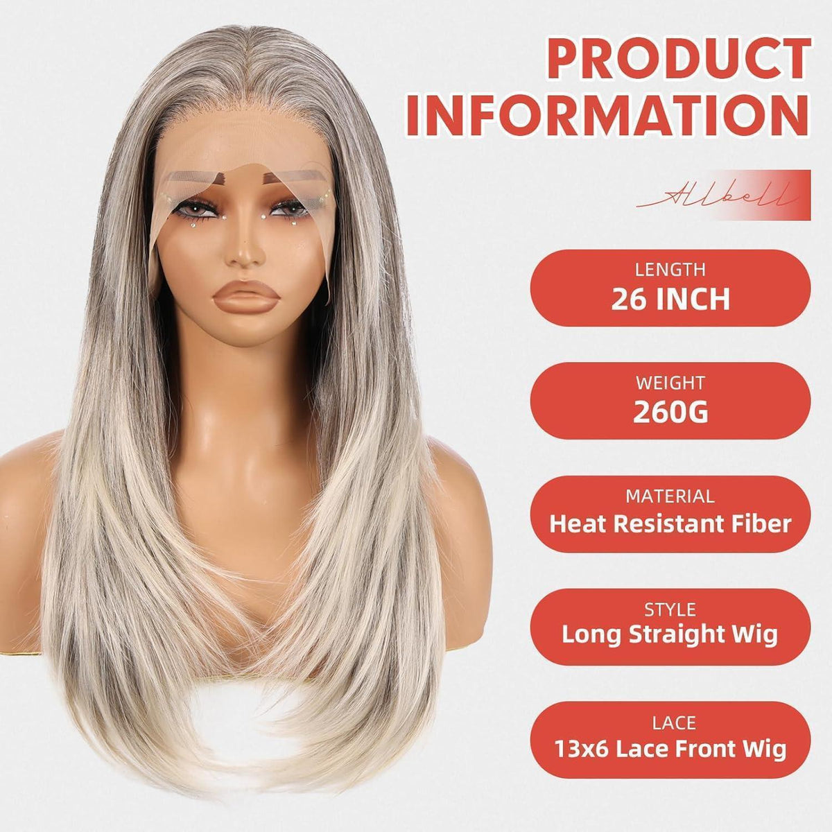 Graue Lace-Front Perücke 22 Zoll – Gerade, Glueless, HD-Lace