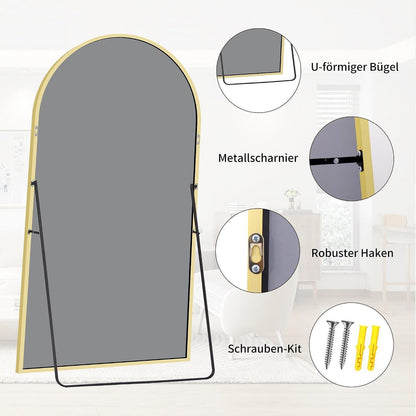 Großer Ganzkörperspiegel 198x101cm mit Goldrahmen – Stehend & Wandmontage