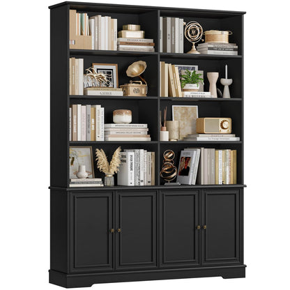 185cm Bücherregal mit Türen & Fächern – Schwarz