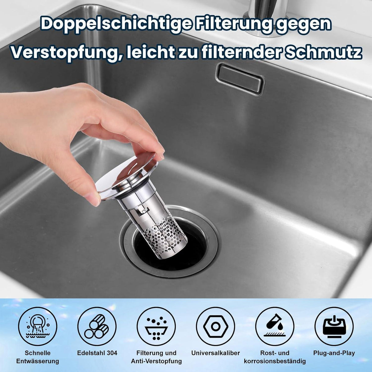 Pop-up Abflusssieb Edelstahl mit Sieb für Waschbecken & Dusche