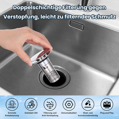 Pop-up Abflusssieb Edelstahl mit Sieb für Waschbecken & Dusche