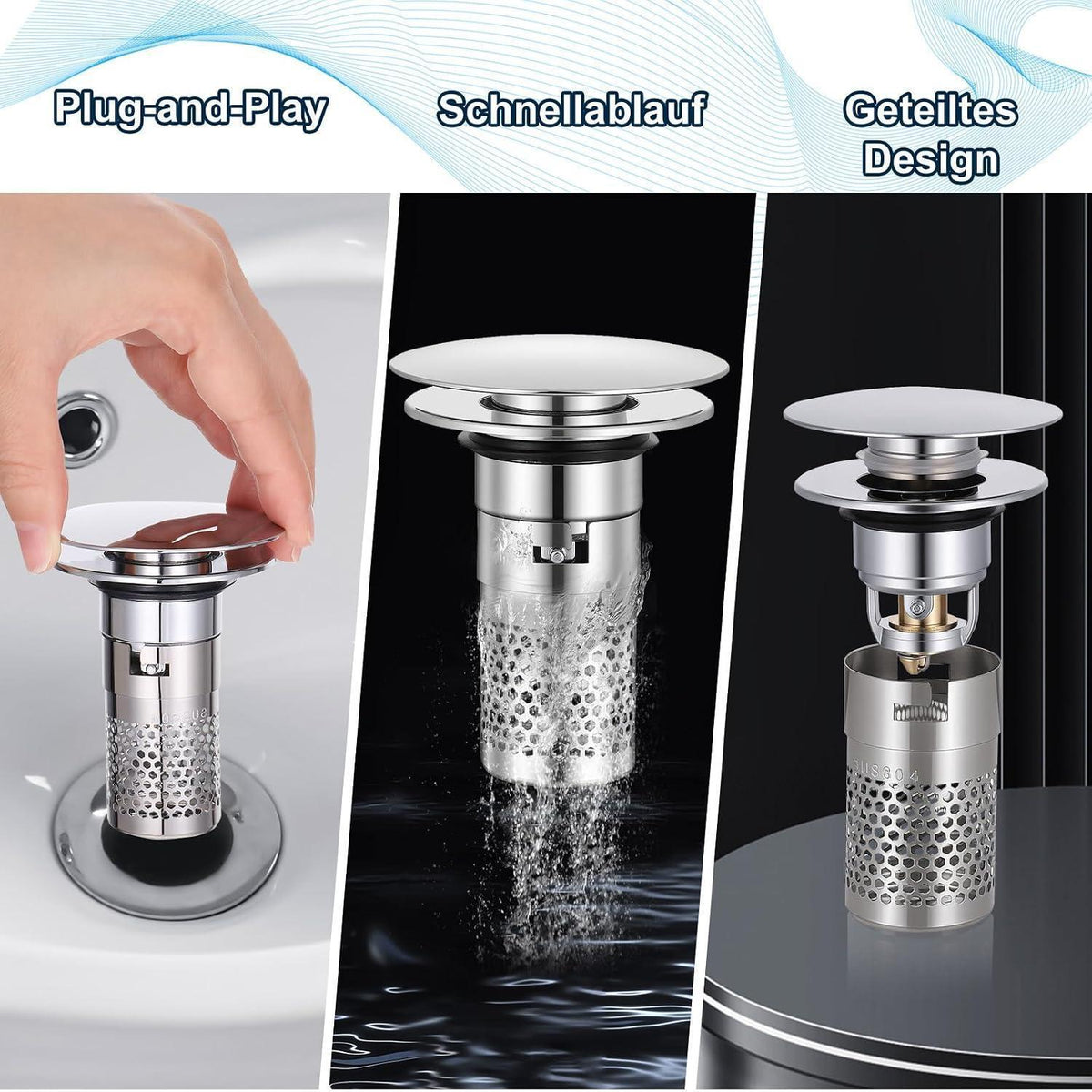 Pop-up Abflusssieb Edelstahl mit Sieb für Waschbecken & Dusche