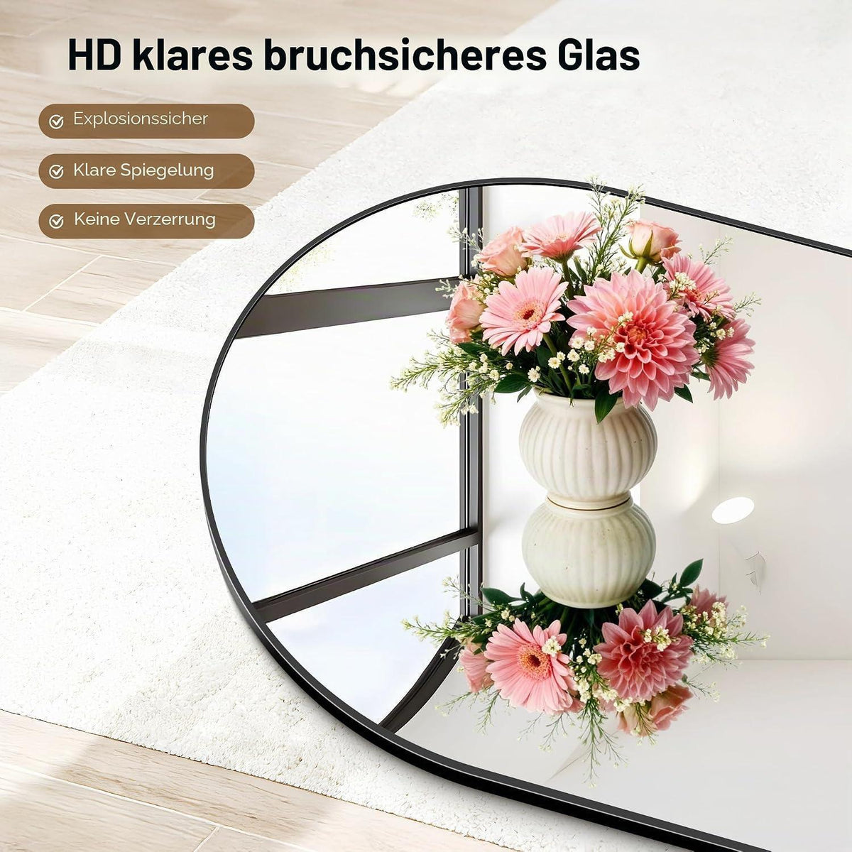 Großer Bogen Standspiegel 196x96cm mit Aluminiumrahmen
