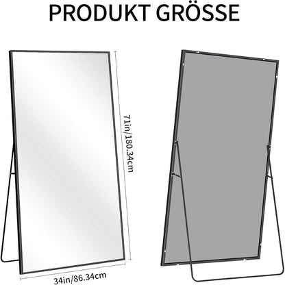 Großer Ganzkörperspiegel 180x86cm mit Aluminiumrahmen – Stehend & Wandmontage