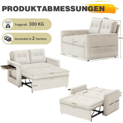 Schlafsofa mit Klapptisch & Verstelllehne – Cord Beige