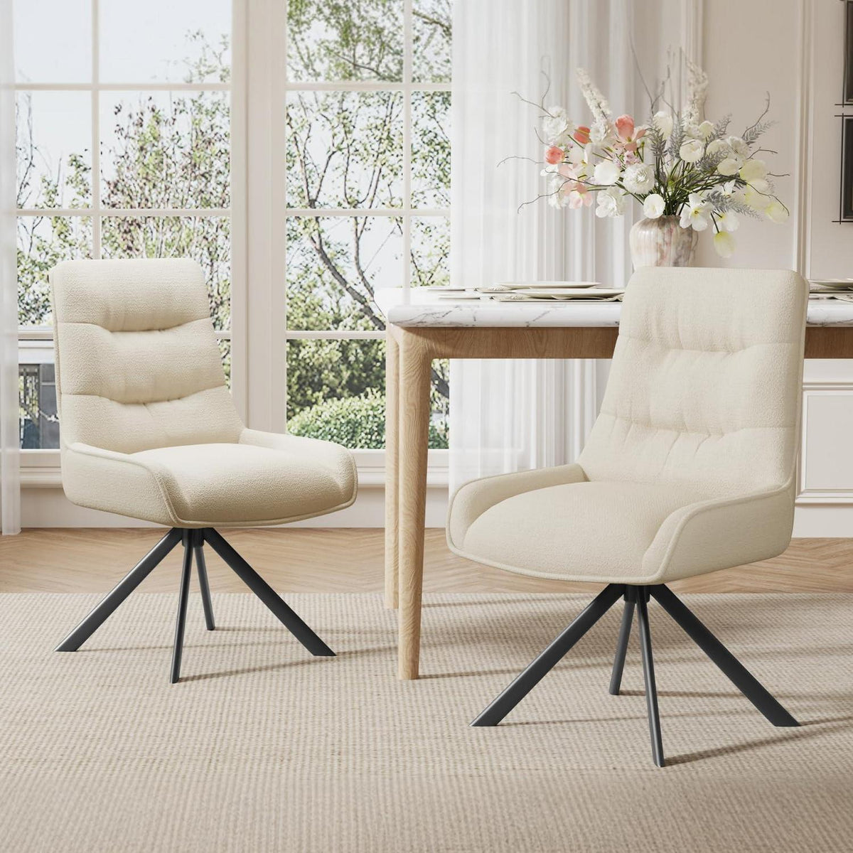 Drehbarer Esszimmerstuhl Set, Chenille, Beige