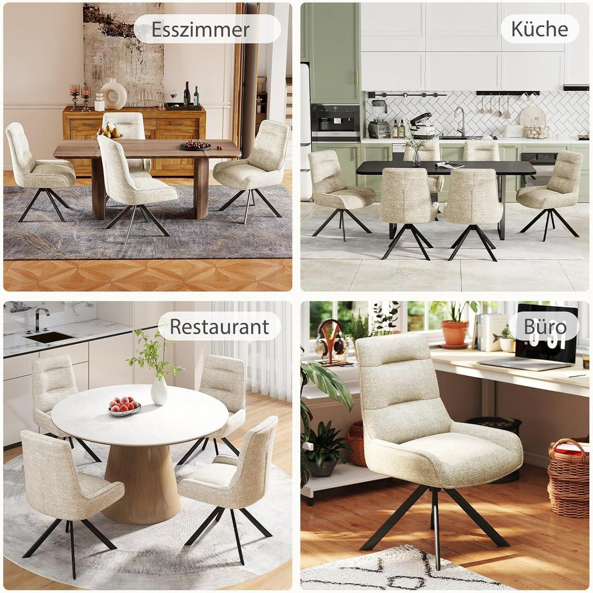 Drehbarer Esszimmerstuhl Set, Chenille, Beige