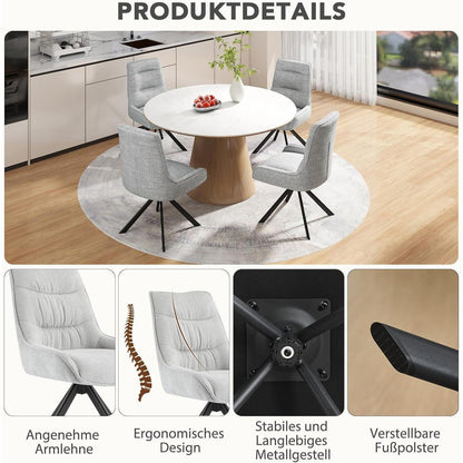 Drehstuhl Esszimmer Set 6er – Chenille Polsterstuhl 360° Drehbar