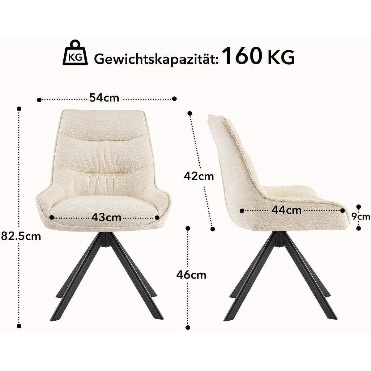 Drehbarer Esszimmerstuhl Set, Chenille, Beige - 4er Pack