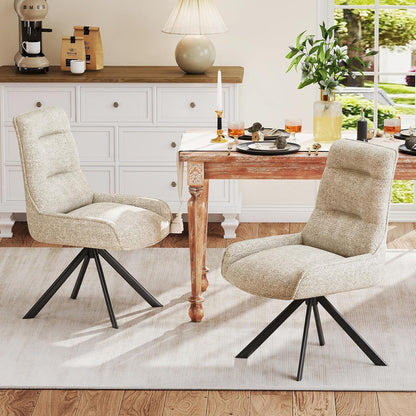 Drehbarer Esszimmerstuhl Set, Chenille, Beige - 4er Pack