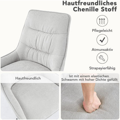 Drehbarer Esszimmerstuhl Set, Chenille, Hellgrau, 4 Stück