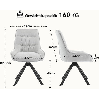 Drehbarer Esszimmerstuhl Set, Chenille, Hellgrau