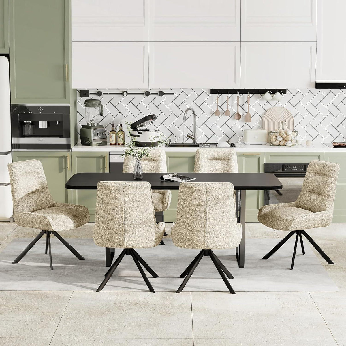 Drehstuhl Esszimmer 6er Set – Chenille Esszimmerstühle Beige