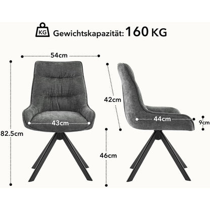 Drehbarer Esszimmerstuhl Set, Dunkelgrau, Chenille Polsterstuhl 4er Set