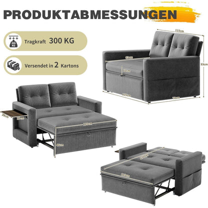 Schlafsofa mit Klapptisch & Verstelllehne – Grau