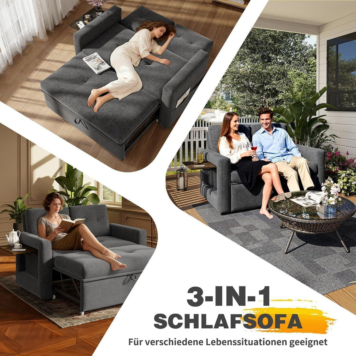 Schlafsofa mit Klapptisch & Verstelllehne – Grau
