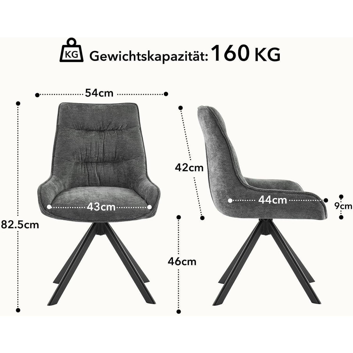 Drehstuhl Esszimmer 6er Set – Chenille Polsterstuhl 360° drehbar