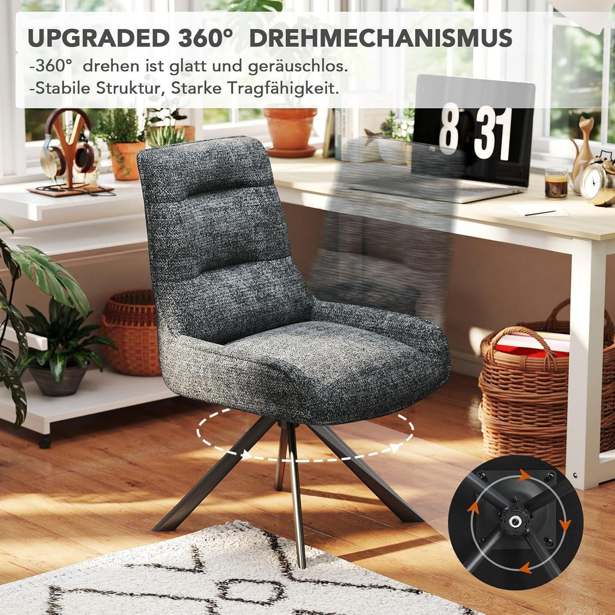 Drehstuhl Esszimmer 6er Set – Chenille Polsterstuhl 360° drehbar
