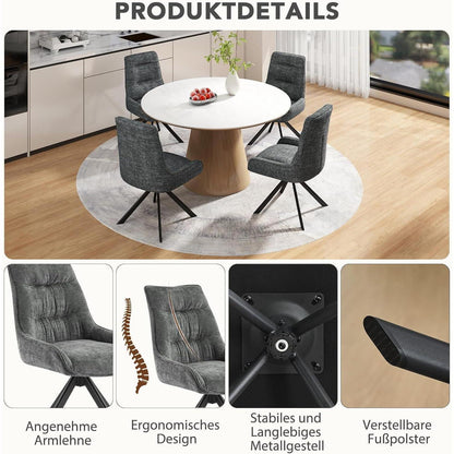 Drehstuhl Esszimmer 6er Set – Chenille Polsterstuhl 360° drehbar